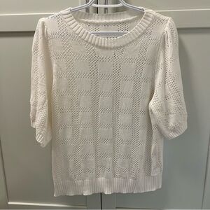 VINTAGE Checker White Knit Sweater LIKE NEW! Women's Size Sm-Med Wide Sleeves